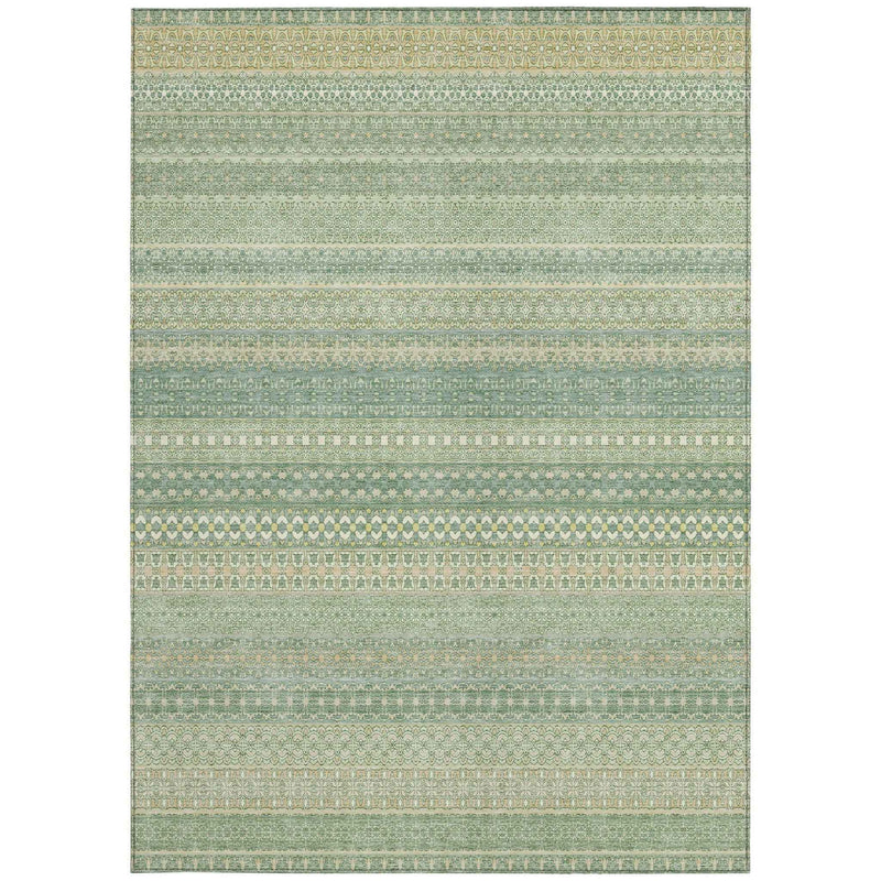 5' X 8' Artichoke Green Striped Washable Non Skid Indoor Outdoor Area Rug