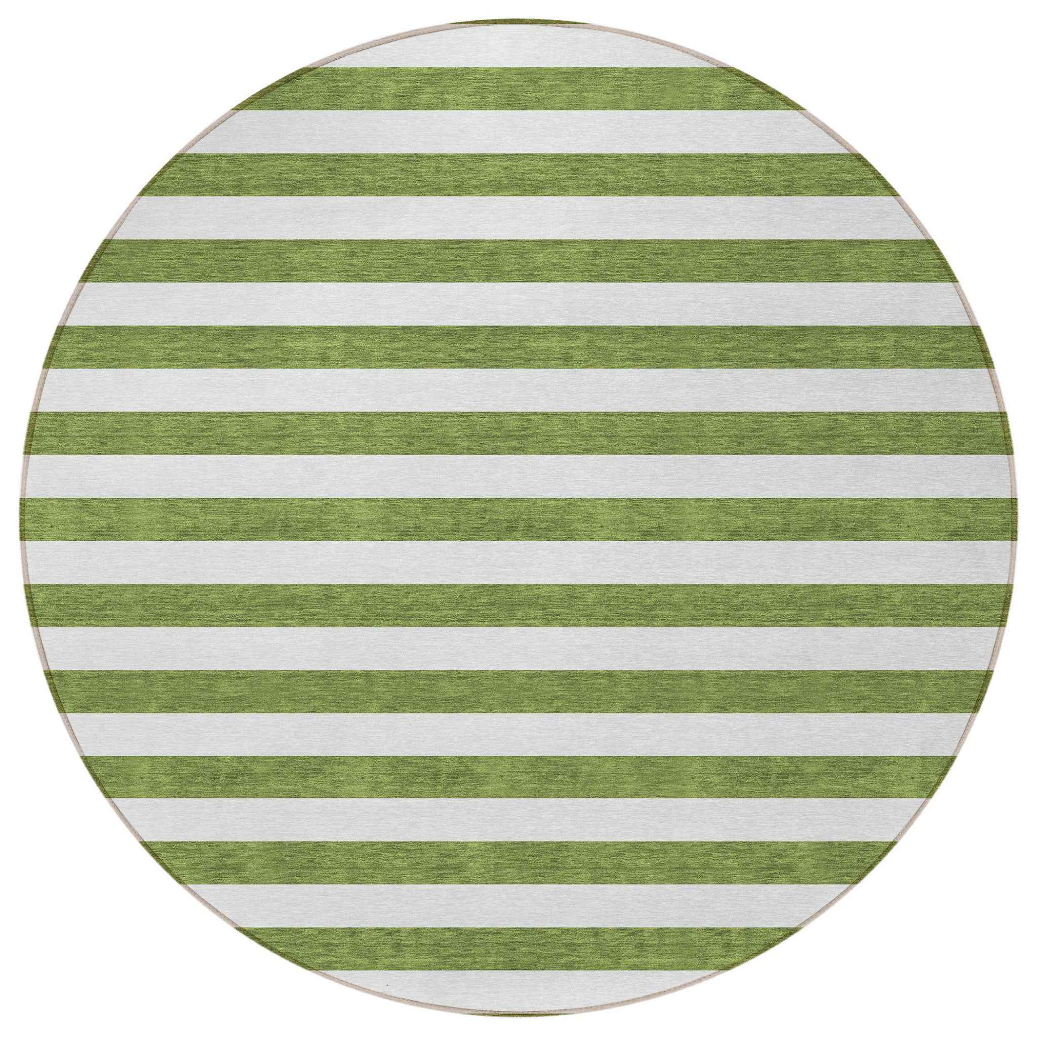 8' Round Olive Green Round Striped Washable Non Skid Indoor Outdoor Area Rug