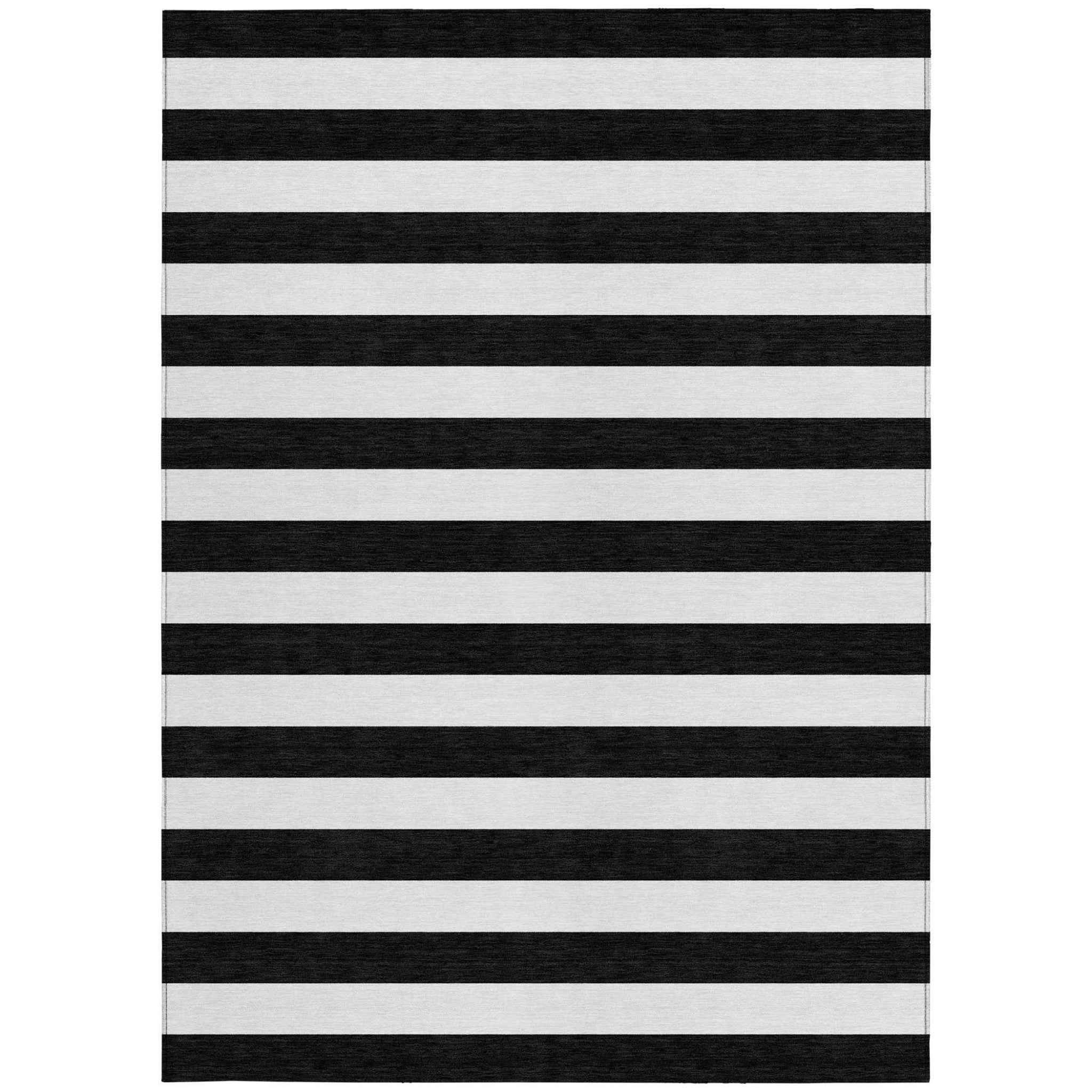 8' X 10' Black and White Striped Washable Non Skid Indoor Outdoor Area Rug