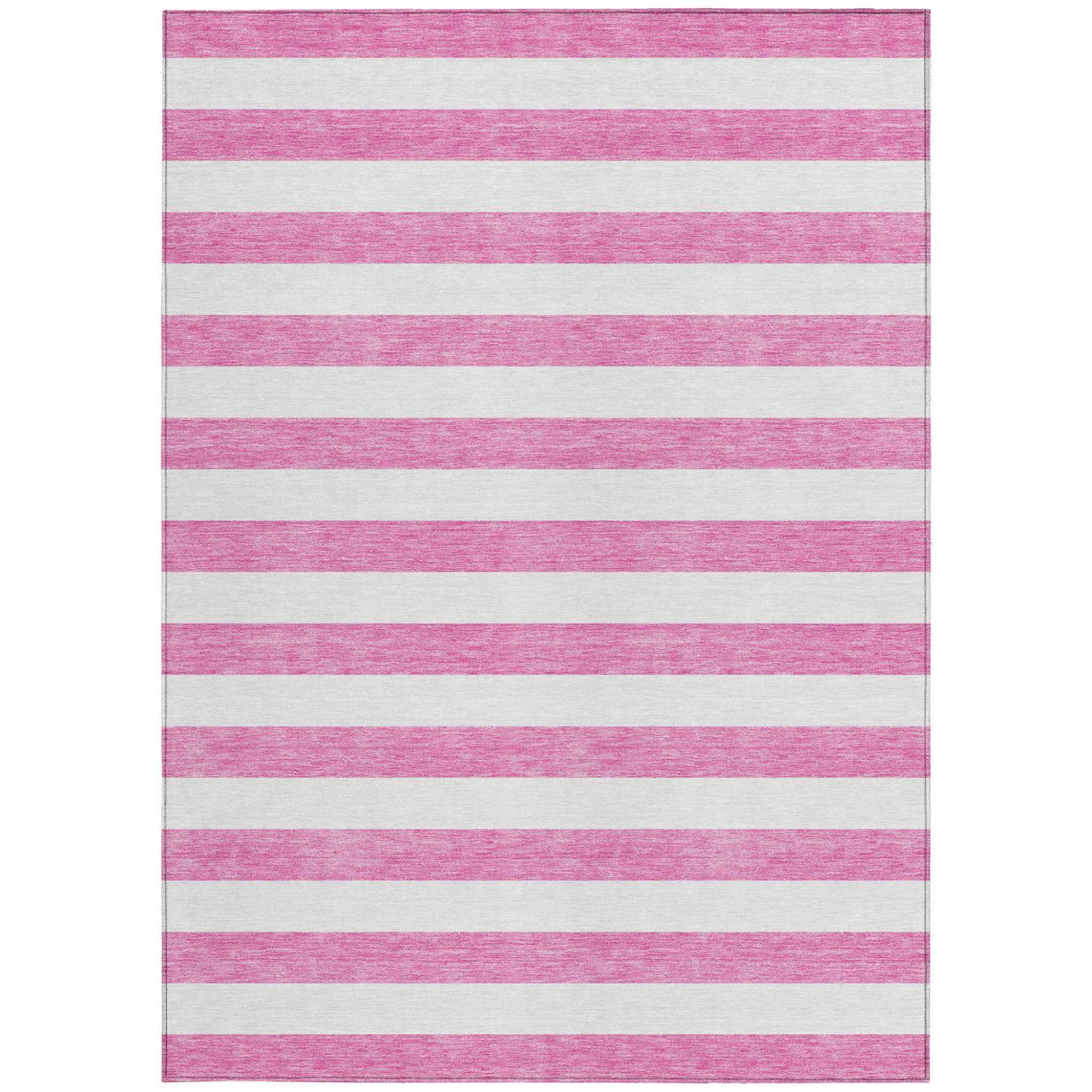 5' X 8' Pink and White Striped Washable Non Skid Indoor Outdoor Area Rug