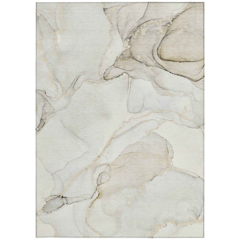 9' X 12' Beige and Ivory Abstract Washable Non Skid Indoor Outdoor Area Rug