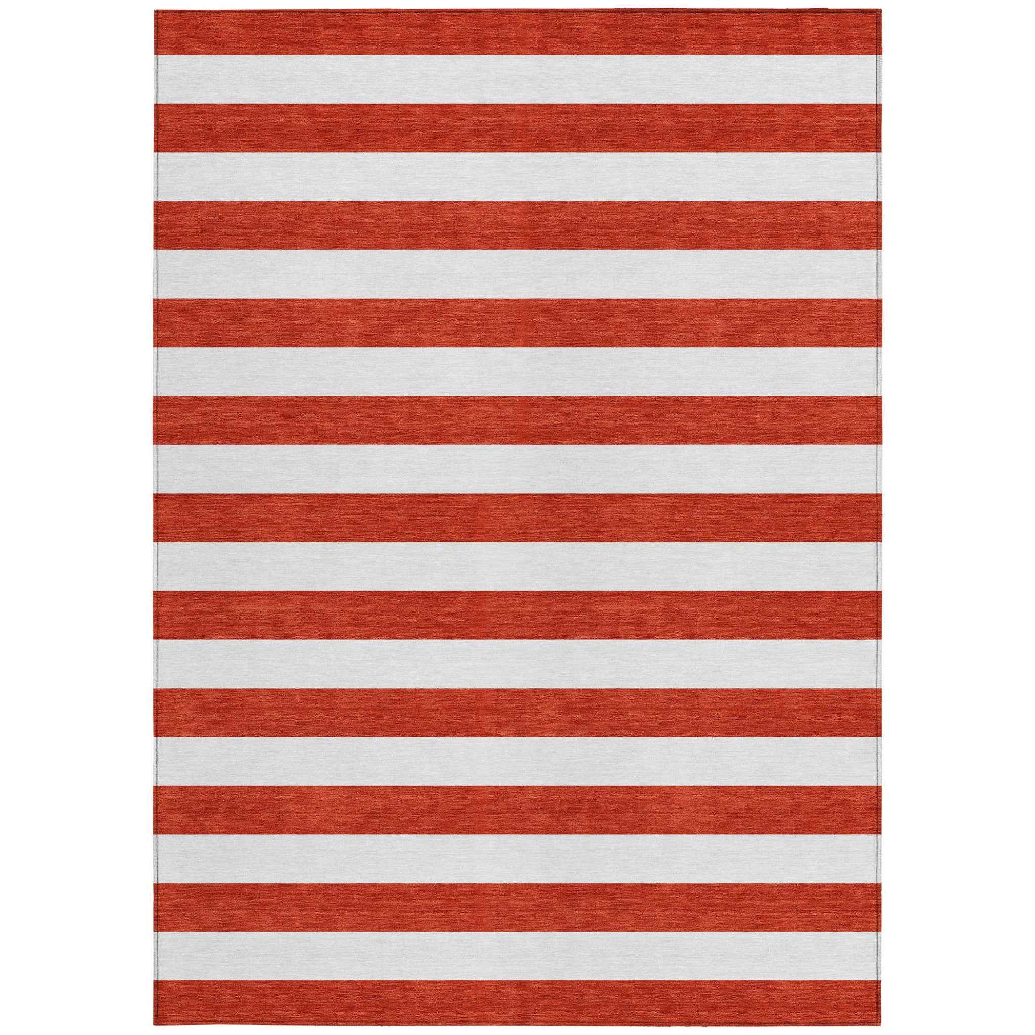 10' X 14' Red and White Striped Washable Non Skid Indoor Outdoor Area Rug