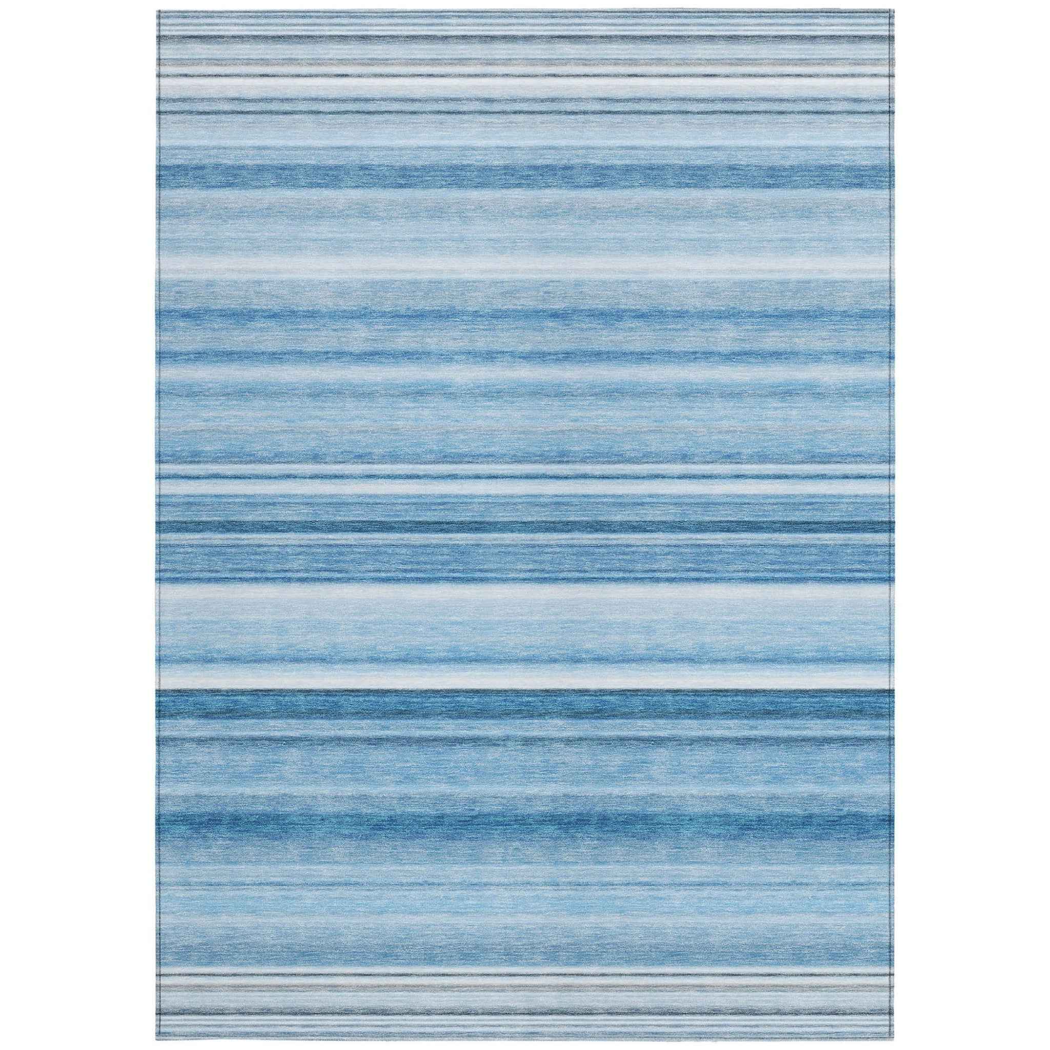3' X 5' Blue Striped Washable Non Skid Indoor Outdoor Area Rug