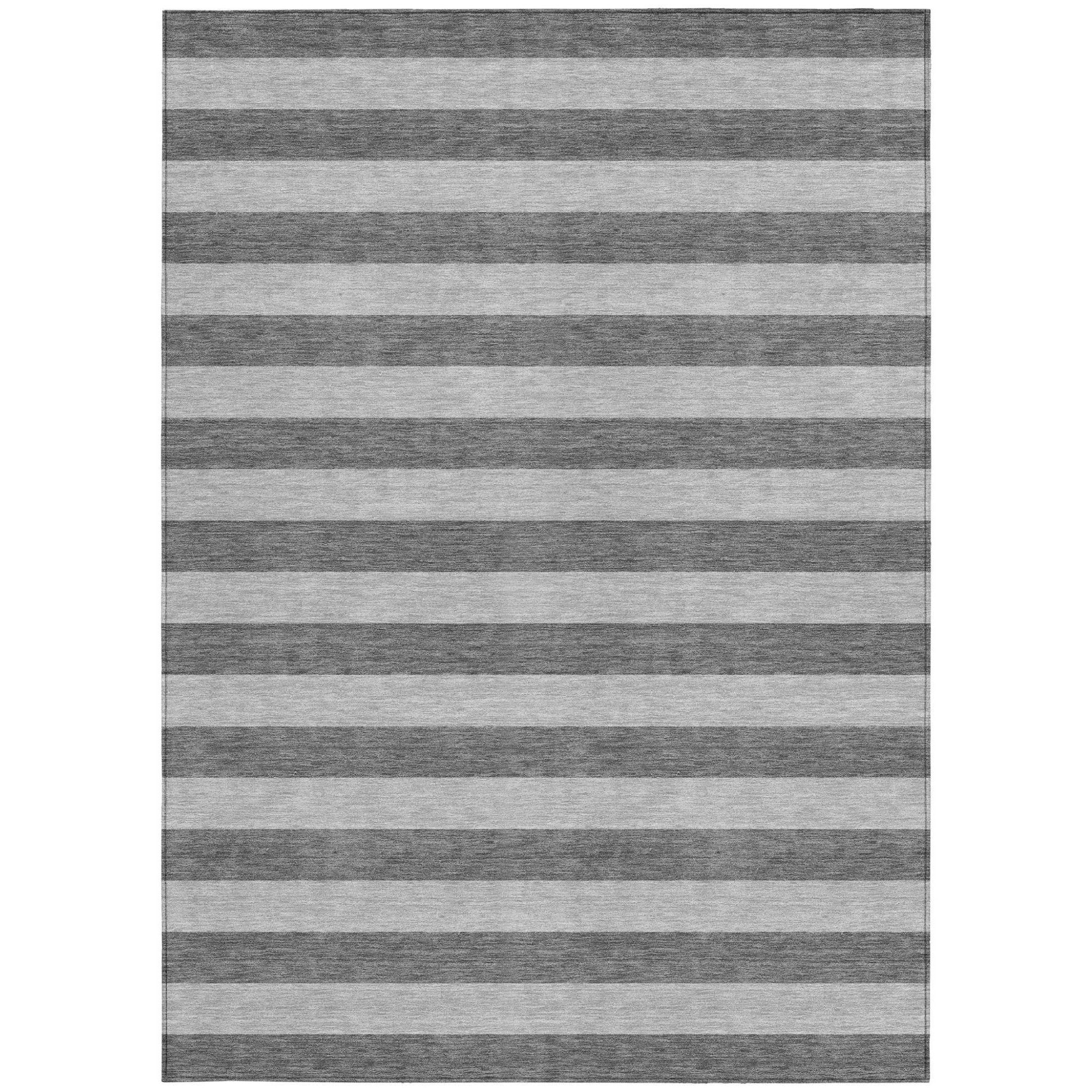 3' X 5' Gray and White Striped Washable Non Skid Indoor Outdoor Area Rug - Outdoor