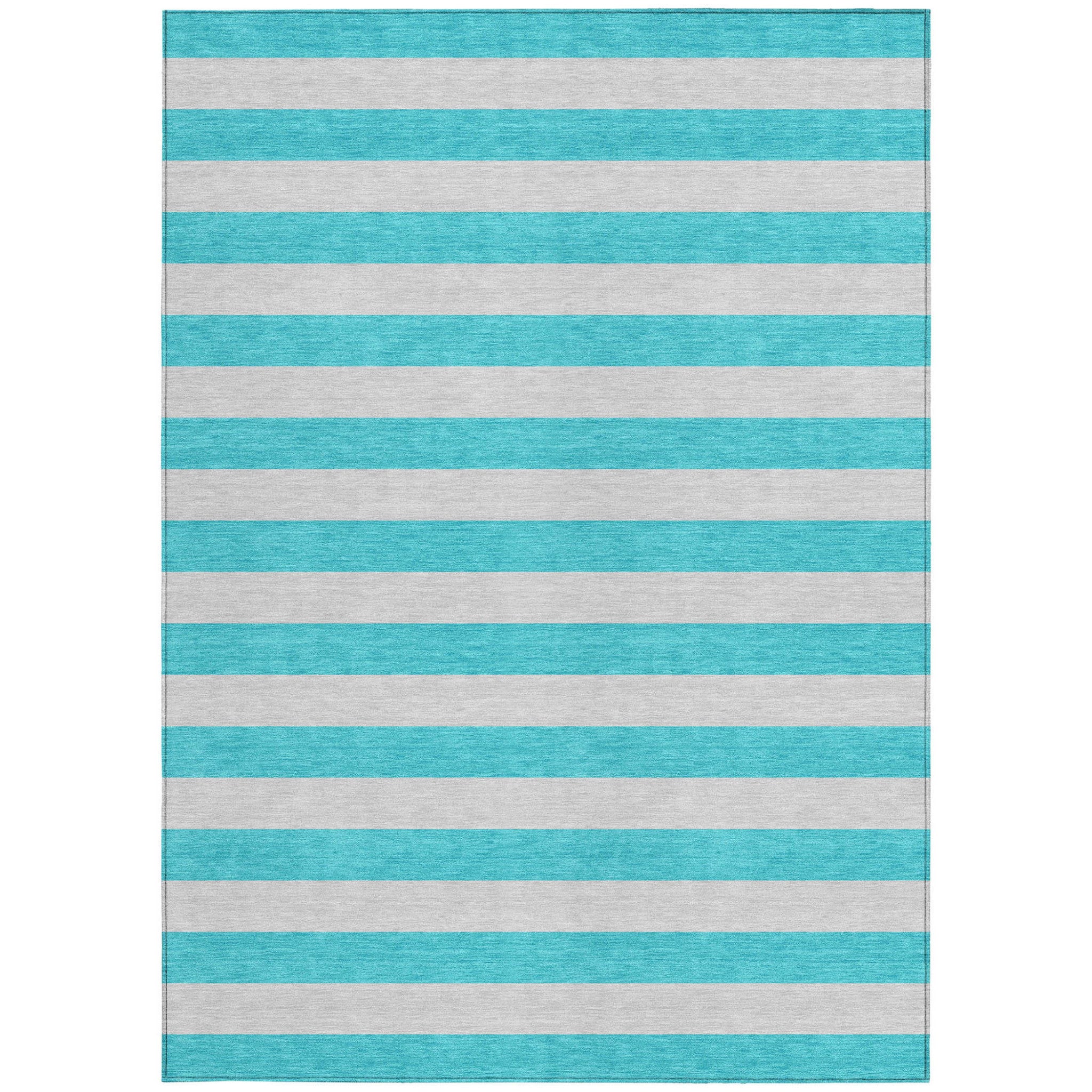 3' X 5' Turquoise Striped Washable Non Skid Indoor Outdoor Area Rug - Outdoor