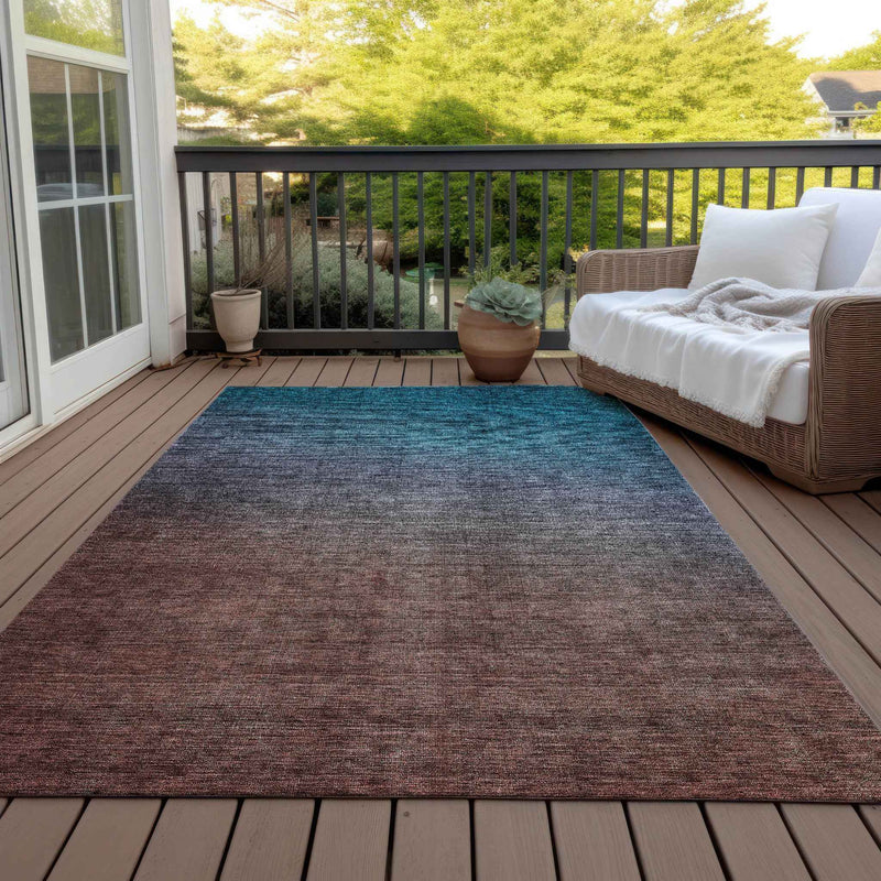 5' X 8' Teal Blue Chocolate And Charcoal Ombre Washable Indoor Outdoor Area Rug
