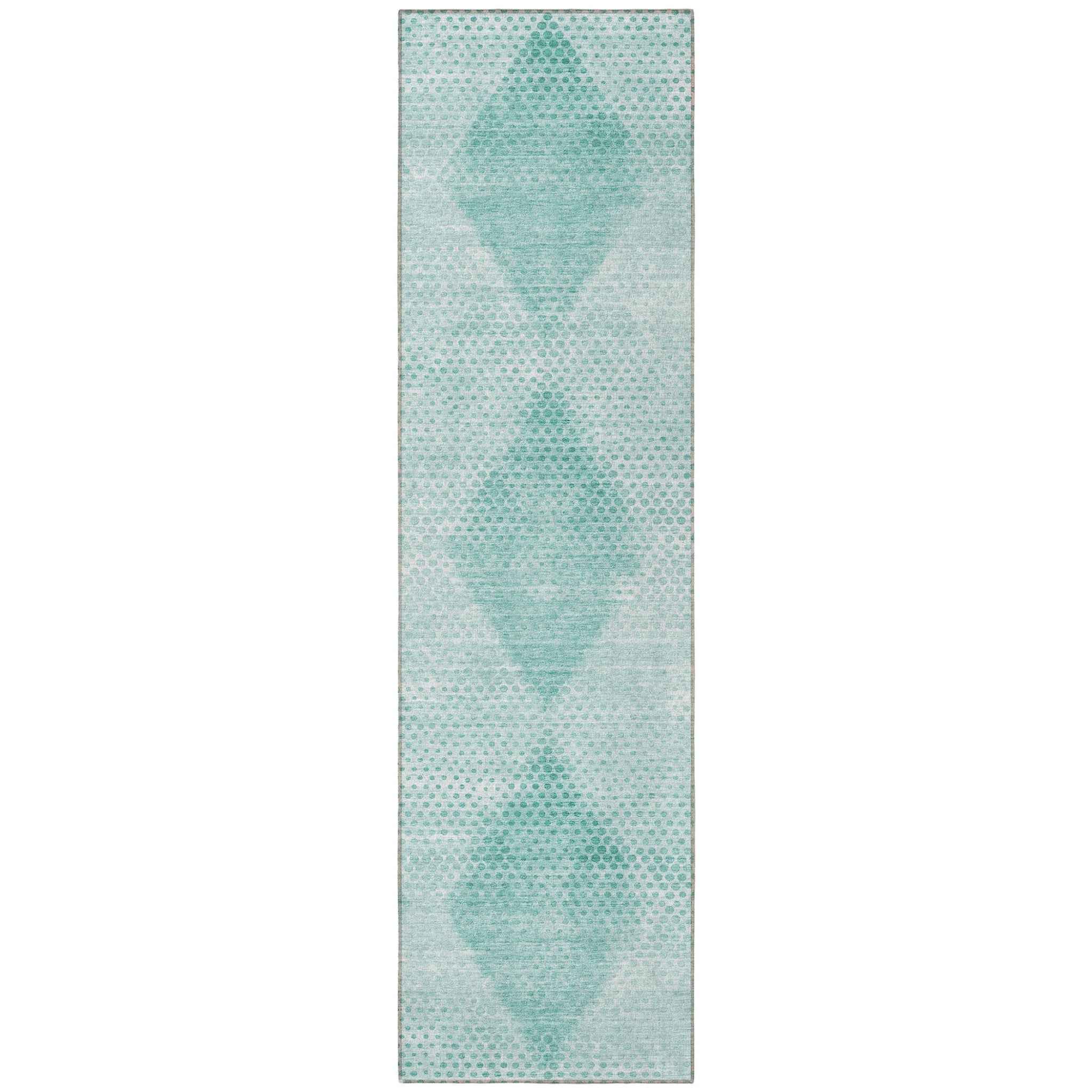 8' Runner Teal Geometric Washable Non Skid Indoor Outdoor Runner Rug