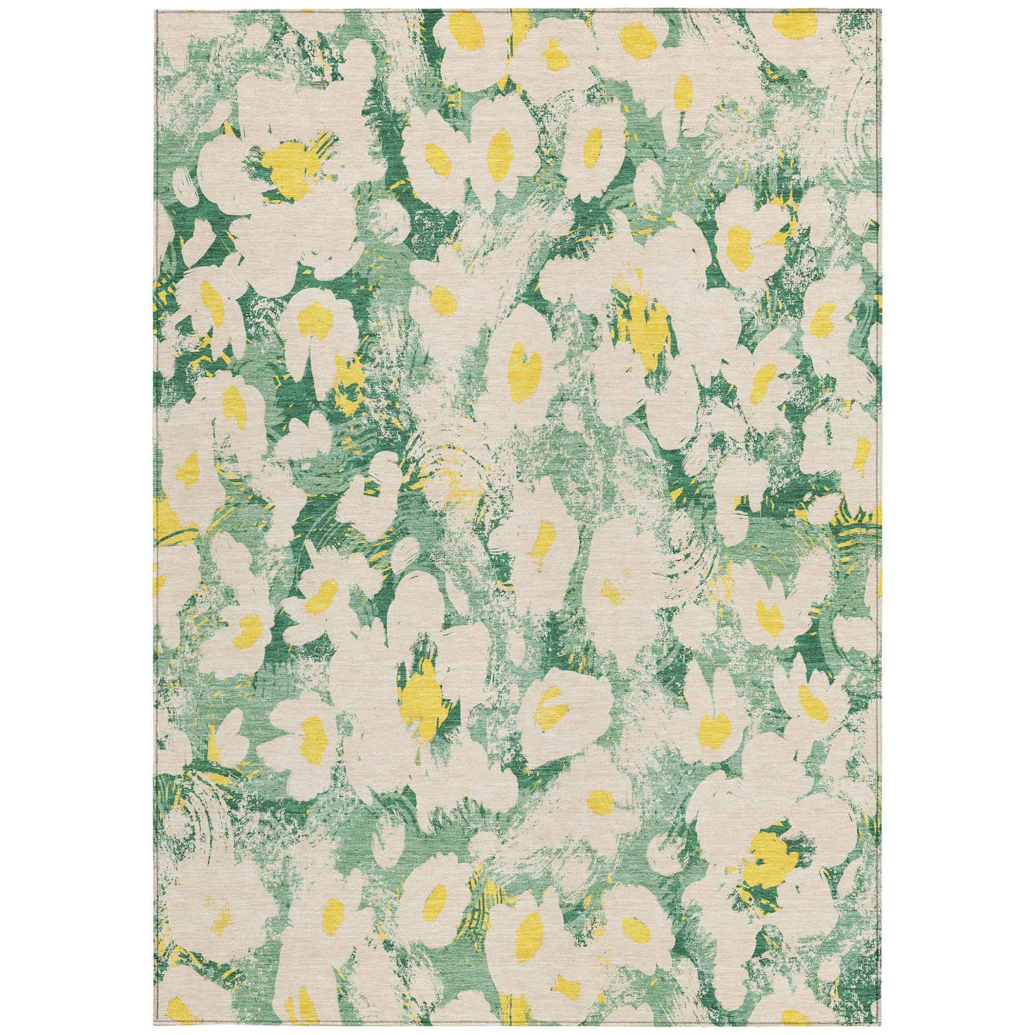 9' X 12' Green Floral Washable Non Skid Indoor Outdoor Area Rug