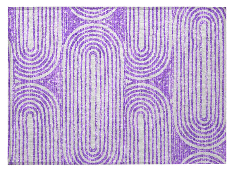 2' X 3' Purple and White Abstract Washable Non Skid Indoor Outdoor Area Rug