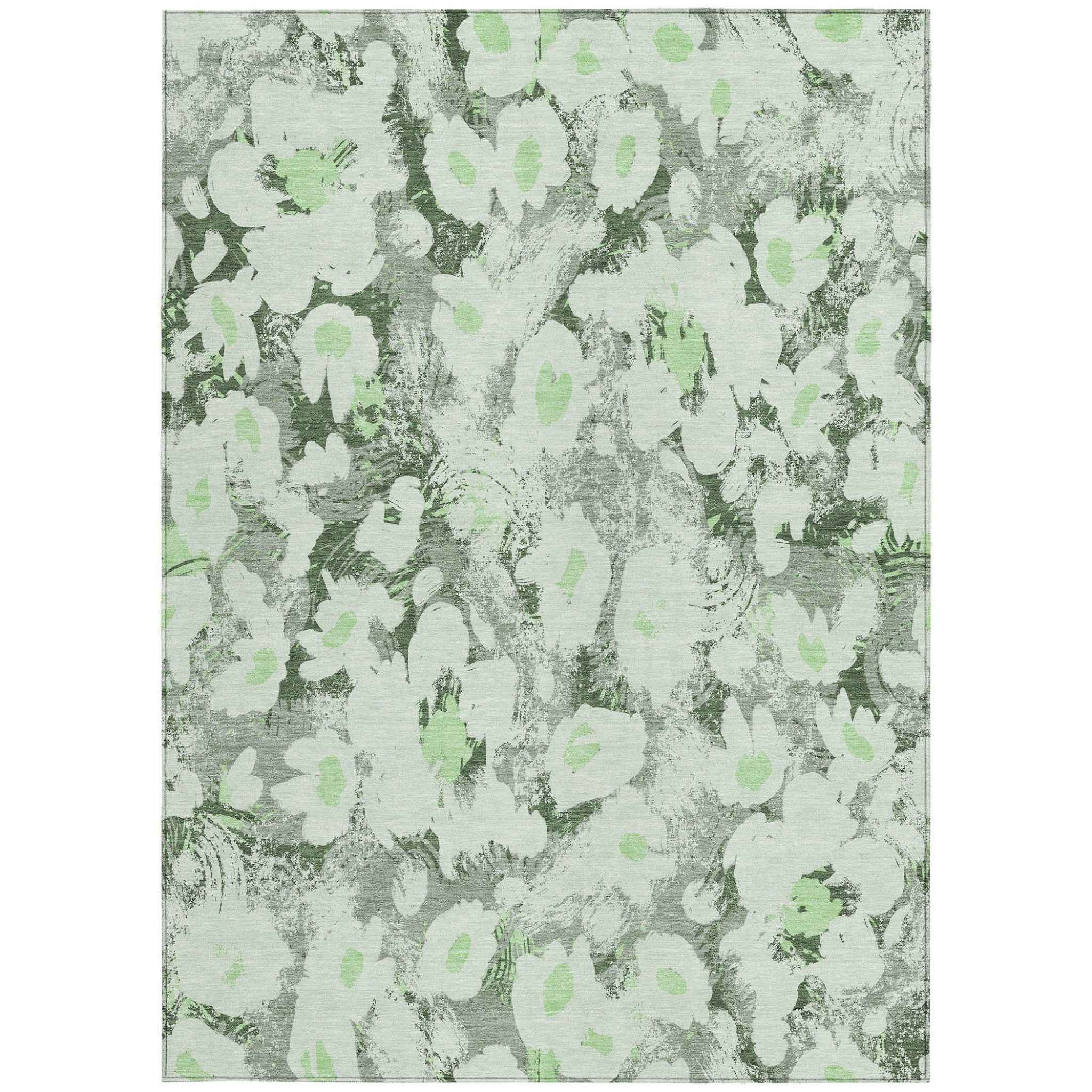 8' X 10' Artichoke Green Floral Washable Non Skid Indoor Outdoor Area Rug