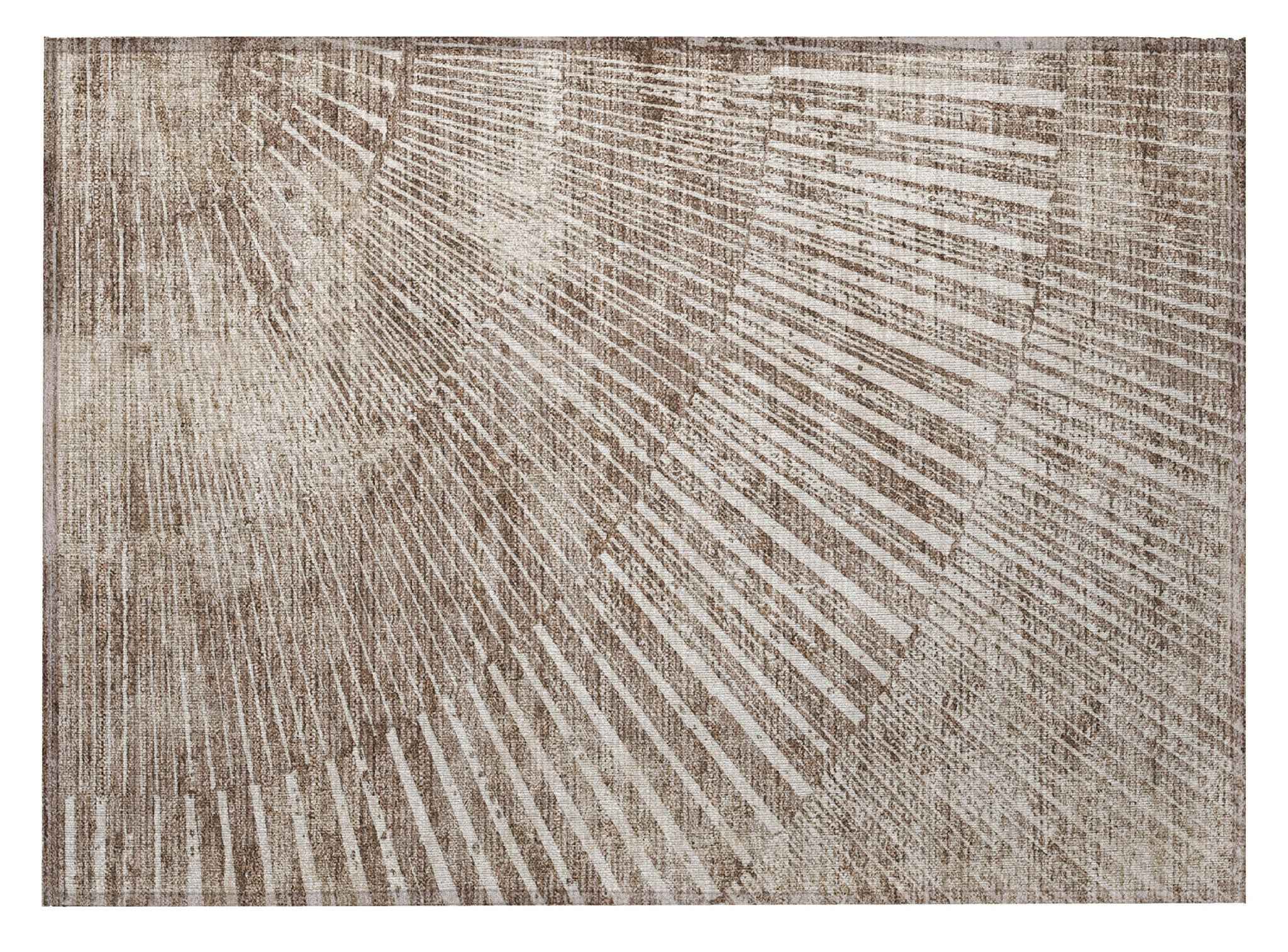 2' X 3' Taupe and Ivory Abstract Washable Non Skid Indoor Outdoor Area Rug