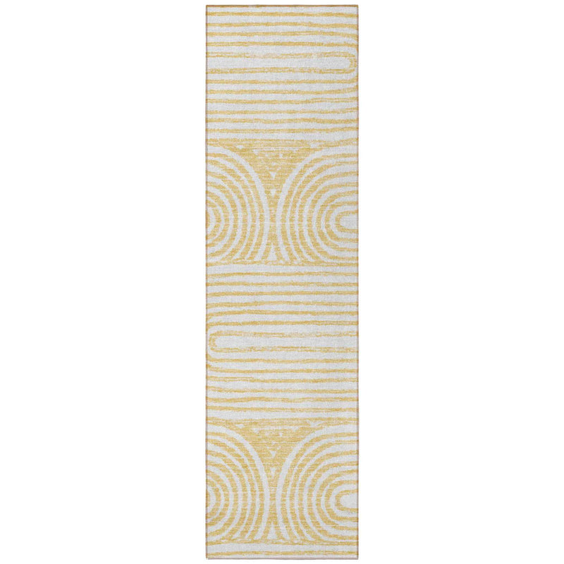 8' Runner Gold and White Abstract Washable Non Skid Indoor Outdoor Runner Rug