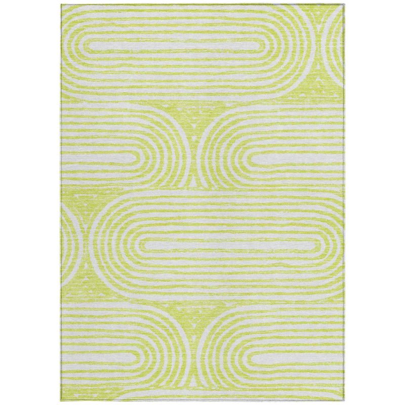 8' X 10' Green and White Abstract Washable Non Skid Indoor Outdoor Area Rug