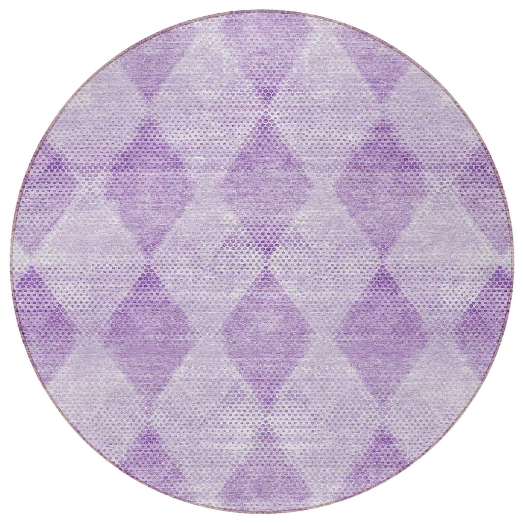 8' Round Lavender Round Geometric Washable Non Skid Indoor Outdoor Area Rug