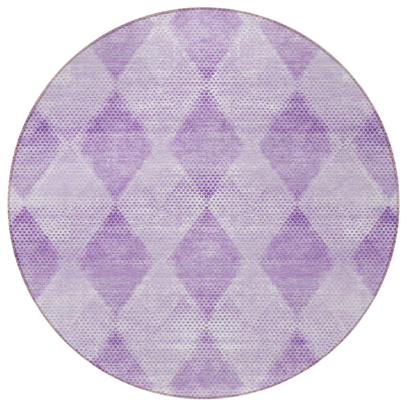 8' Round Lavender Round Geometric Washable Non Skid Indoor Outdoor Area Rug