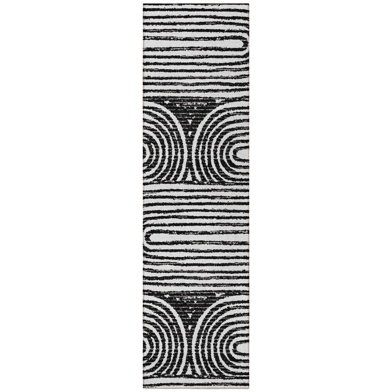 8' Runner Black and White Abstract Washable Non Skid Indoor Outdoor Runner Rug