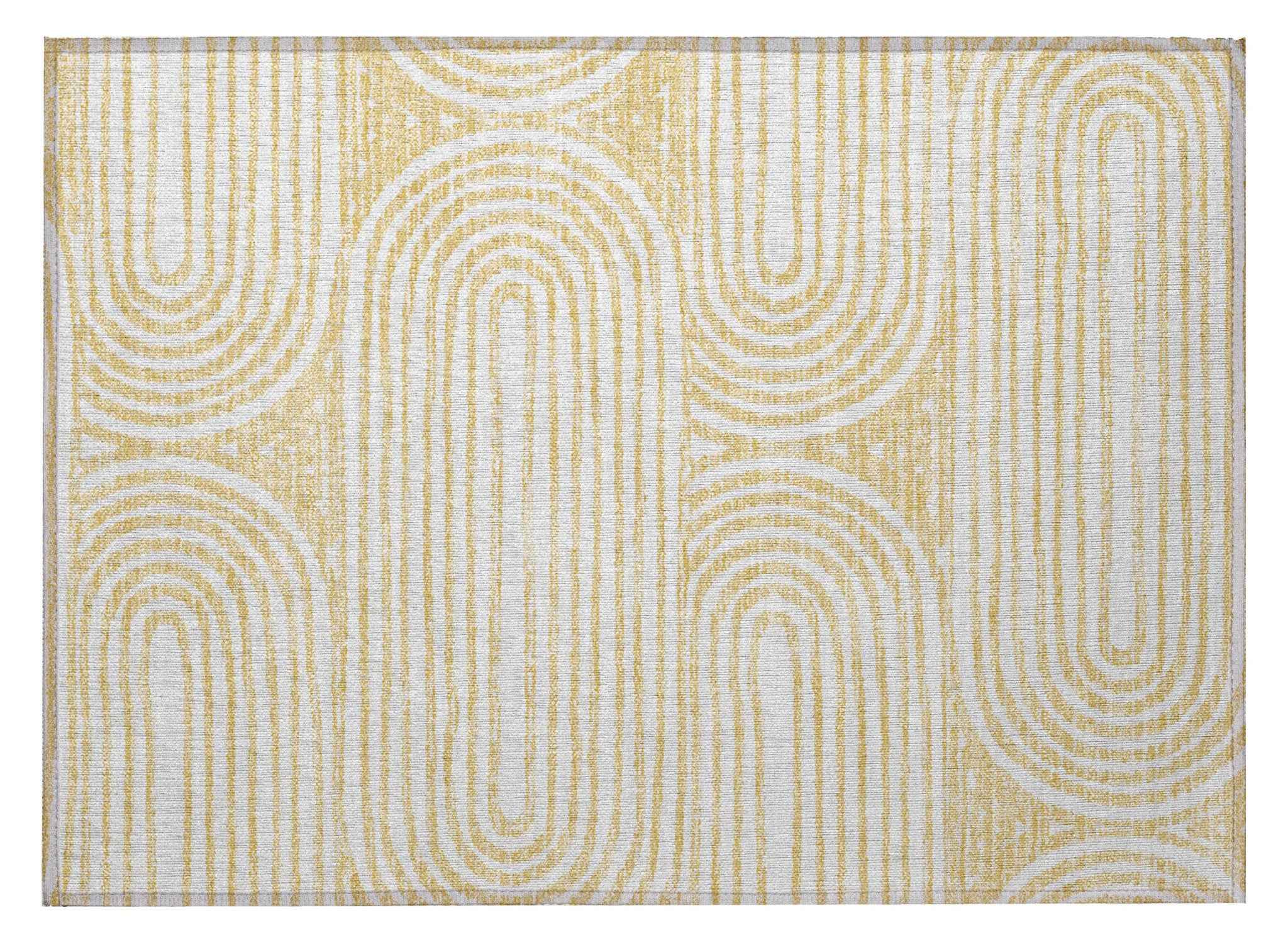 2' X 3' Gold and White Abstract Washable Non Skid Indoor Outdoor Area Rug