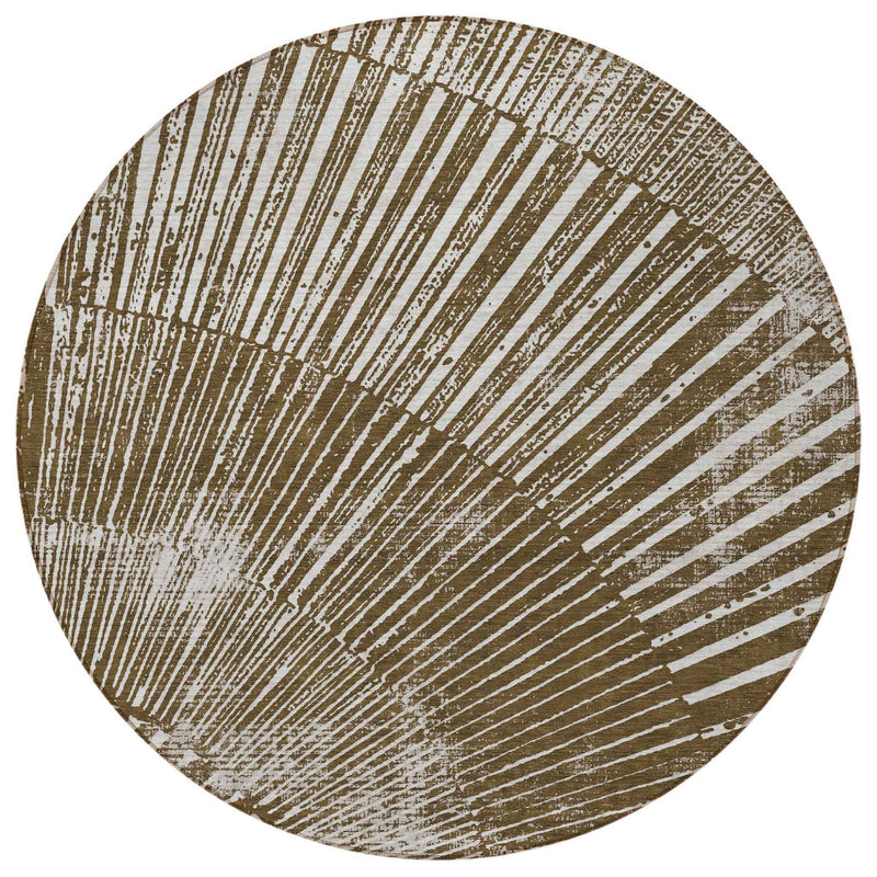 8' Round Chocolate Round Abstract Washable Non Skid Indoor Outdoor Area Rug