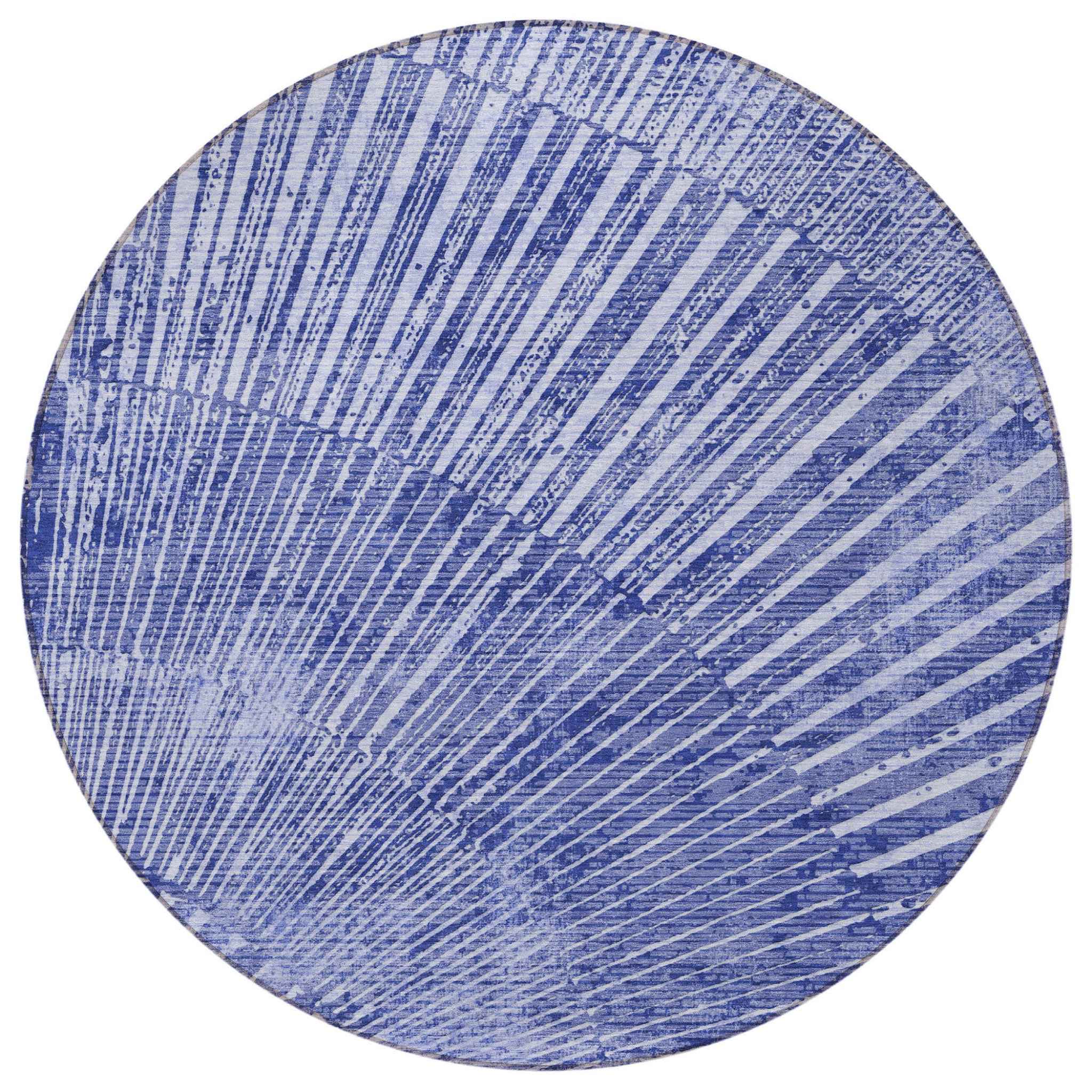 8' Round Navy Blue Round Abstract Washable Non Skid Indoor Outdoor Area Rug