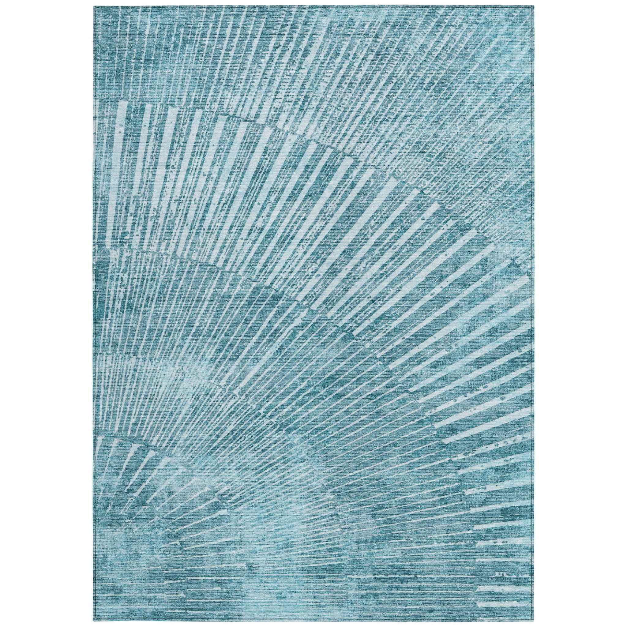 10' X 14' Teal Abstract Washable Non Skid Indoor Outdoor Area Rug
