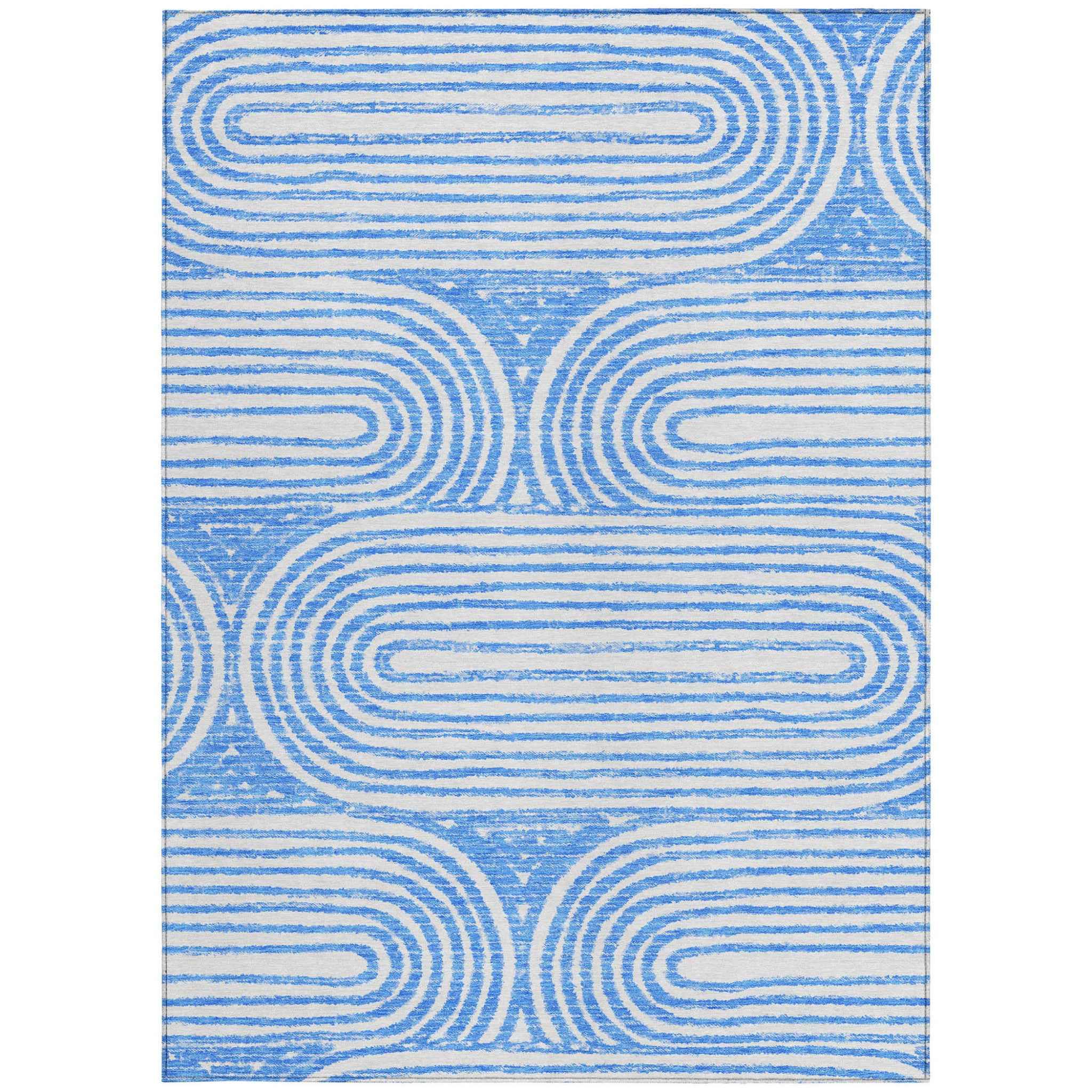 9' X 12' Blue and White Abstract Washable Non Skid Indoor Outdoor Area Rug