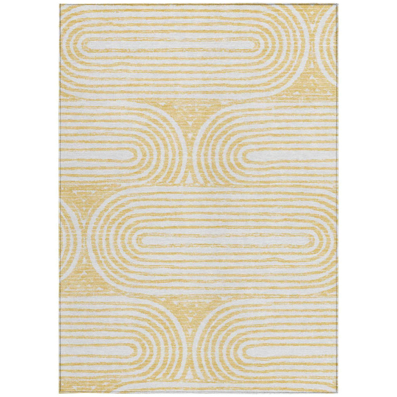 3' X 5' Gold and White Abstract Washable Non Skid Indoor Outdoor Area Rug