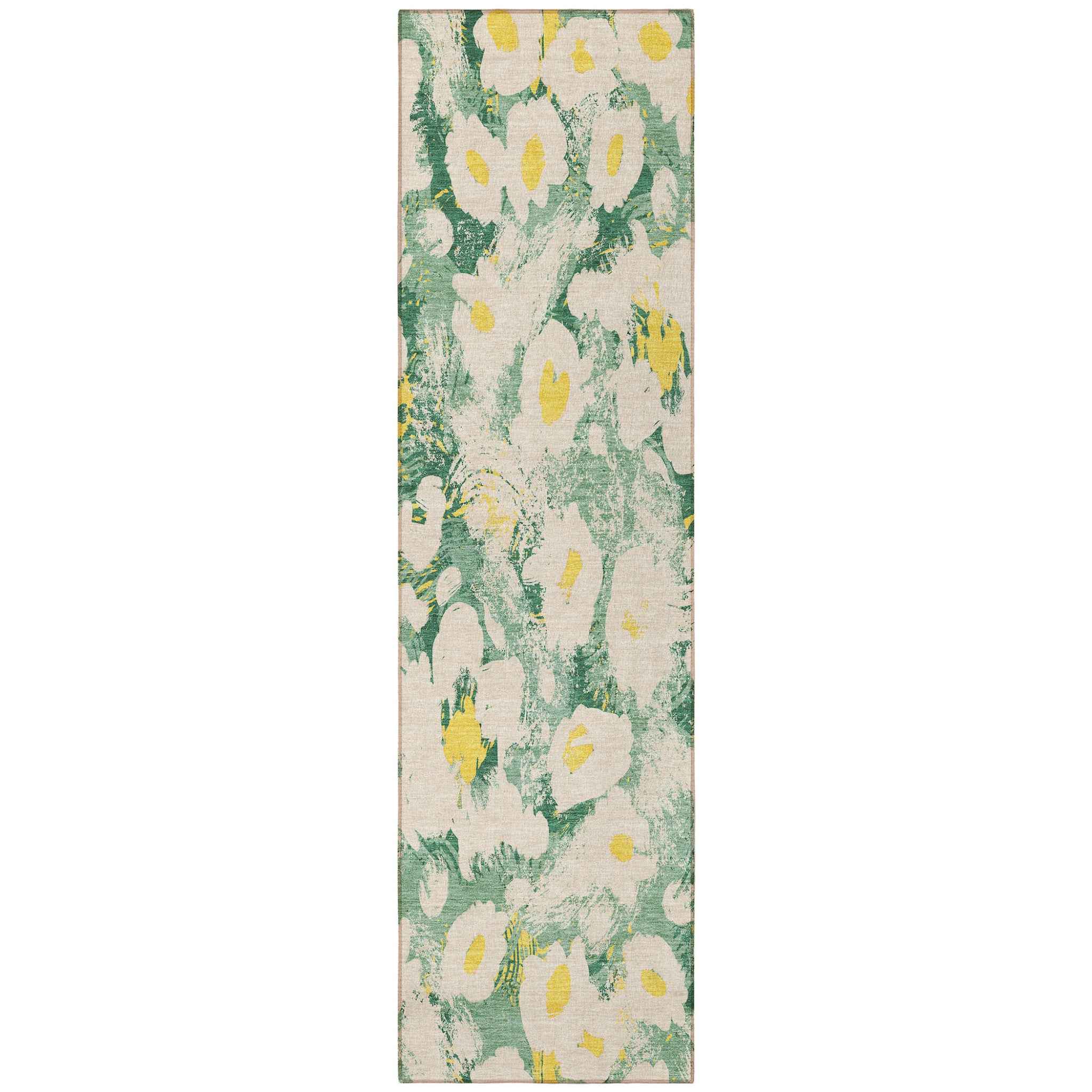 8' Runner Green Floral Washable Non Skid Indoor Outdoor Runner Rug