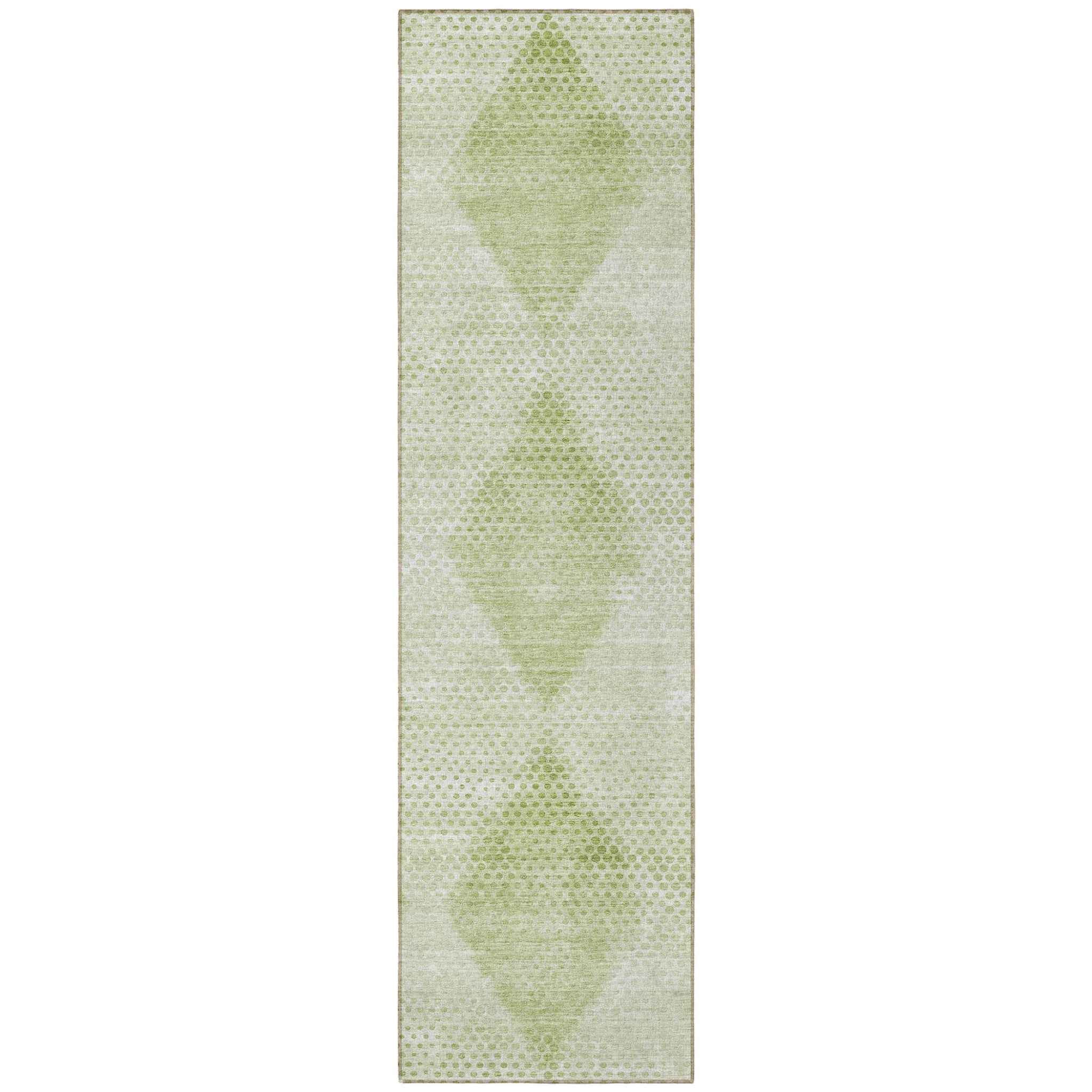 8' Runner Mint Green Geometric Washable Non Skid Indoor Outdoor Runner Rug