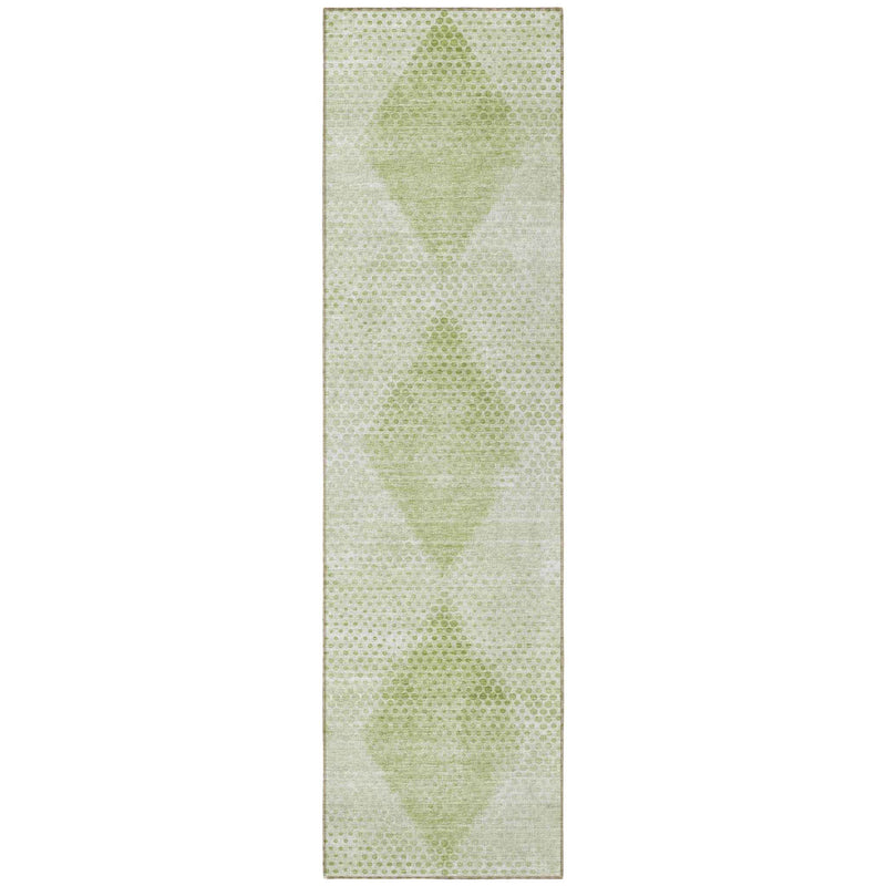 8' Runner Mint Green Geometric Washable Non Skid Indoor Outdoor Runner Rug