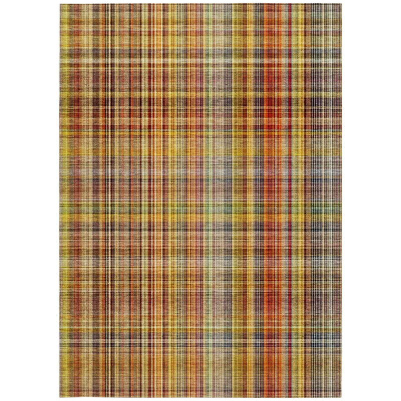 5' X 8' Orange Plaid Washable Non Skid Indoor Outdoor Area Rug