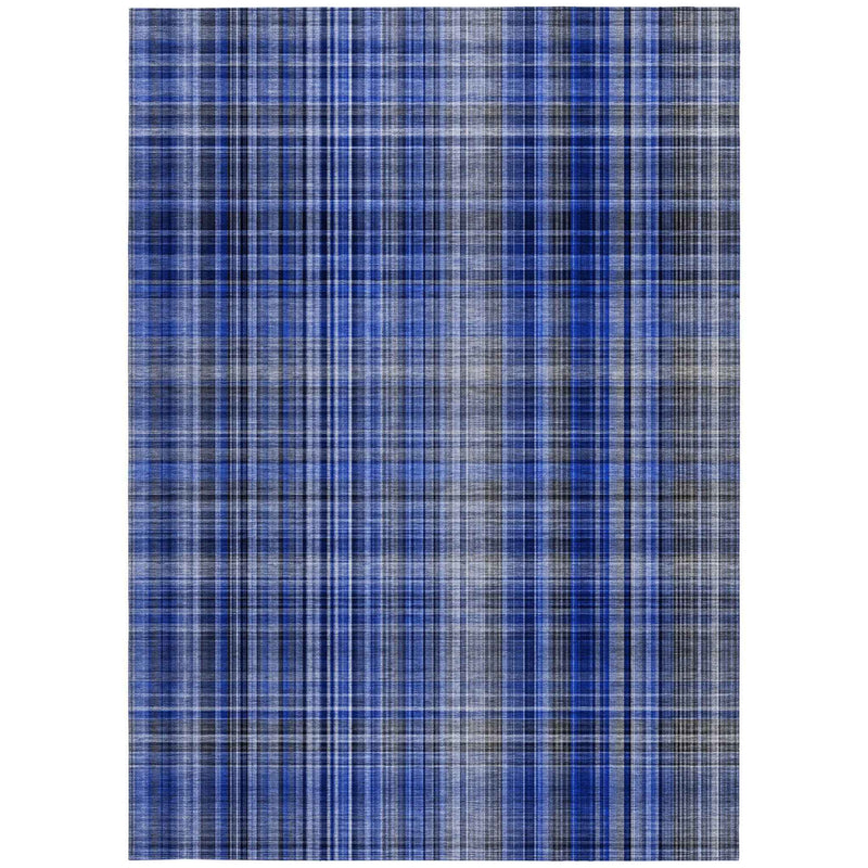 3' X 5' Navy Blue Plaid Washable Non Skid Indoor Outdoor Area Rug