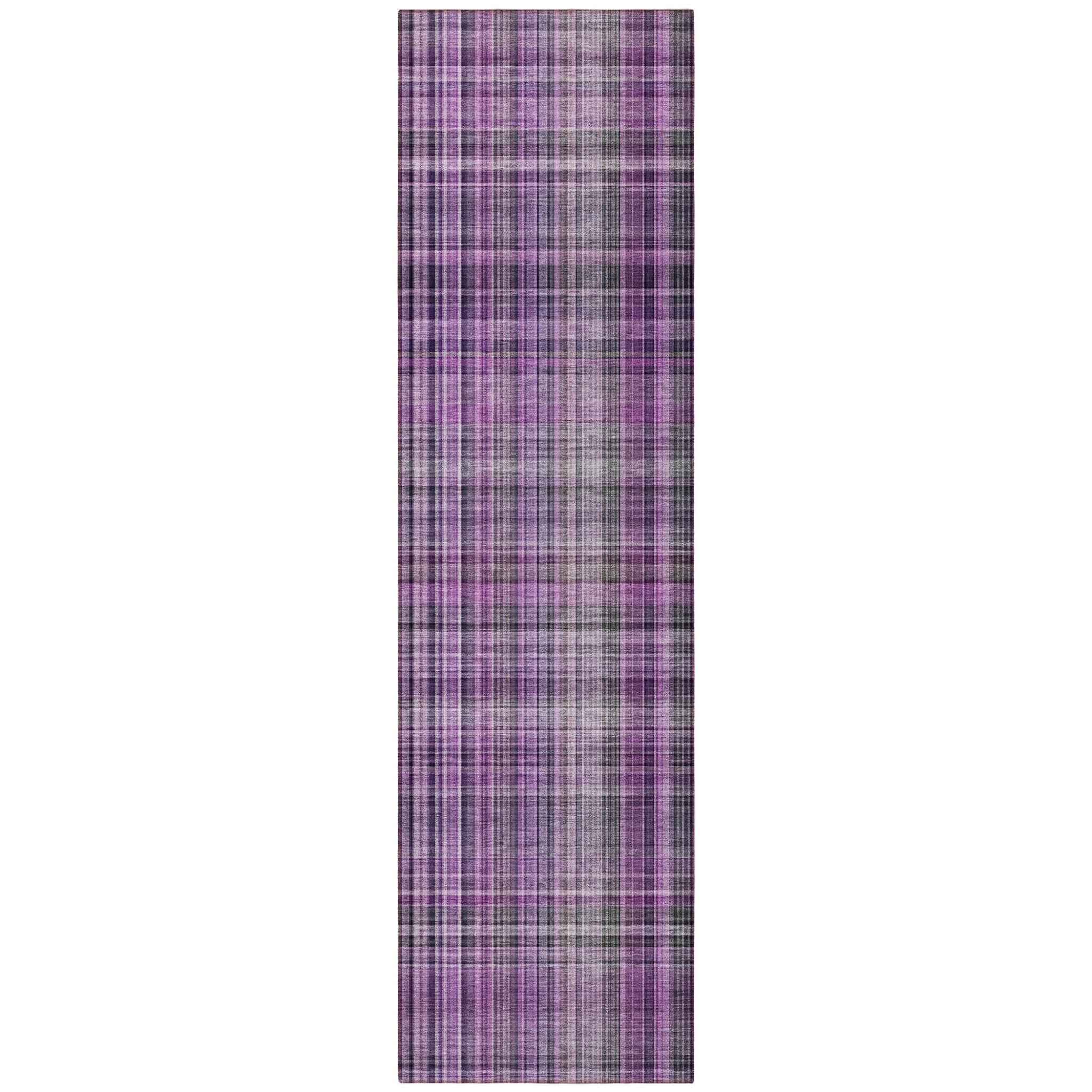 8' Runner Purple Plaid Washable Non Skid Indoor Outdoor Runner Rug