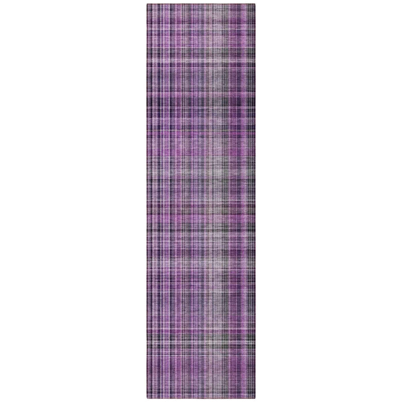 8' Runner Purple Plaid Washable Non Skid Indoor Outdoor Runner Rug