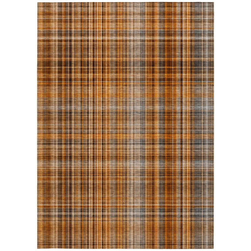 3' X 5' Terra Cotta Plaid Washable Non Skid Indoor Outdoor Area Rug