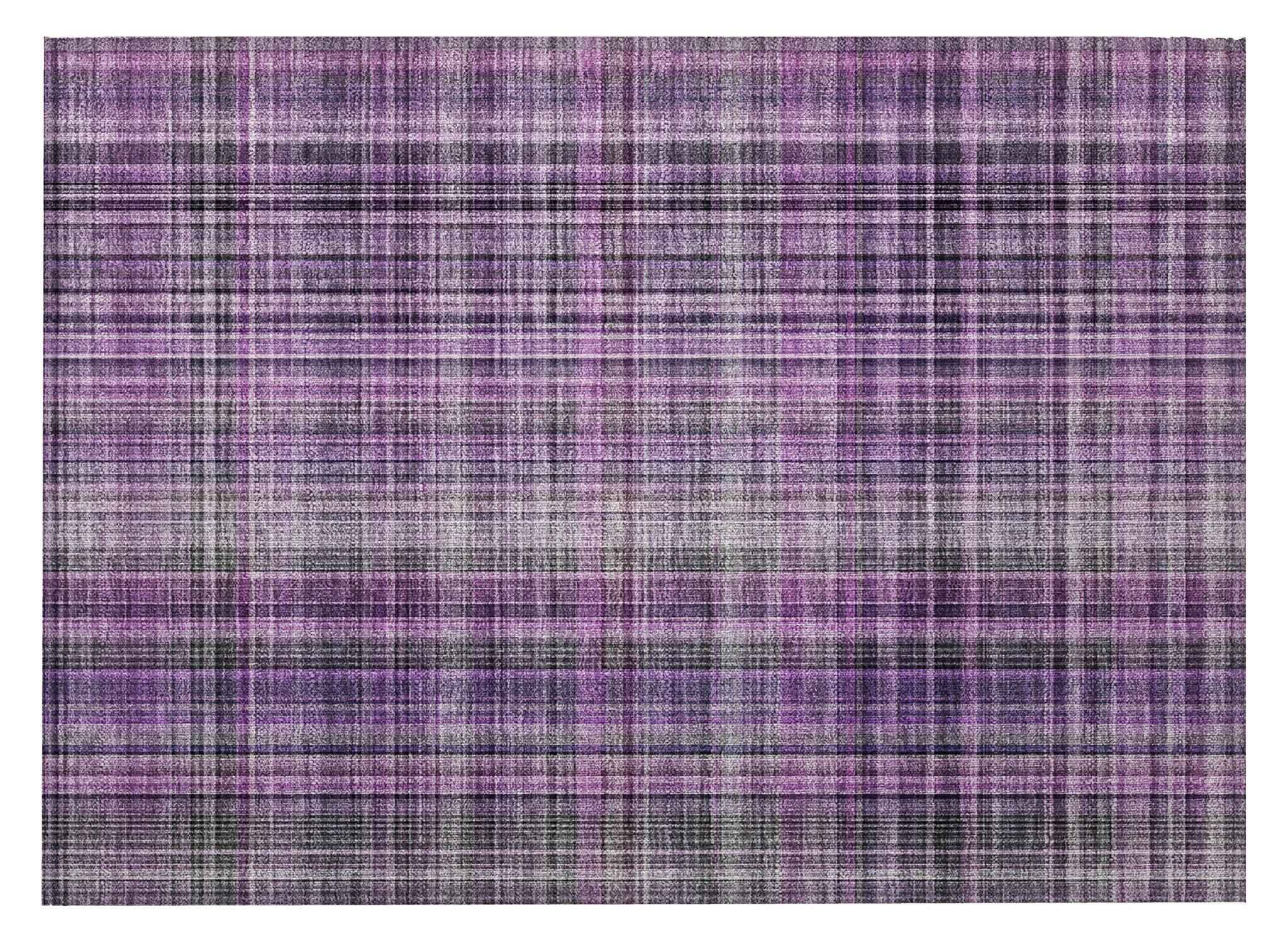 2' X 3' Purple Plaid Washable Non Skid Indoor Outdoor Area Rug