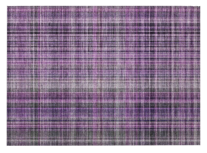 2' X 3' Purple Plaid Washable Non Skid Indoor Outdoor Area Rug