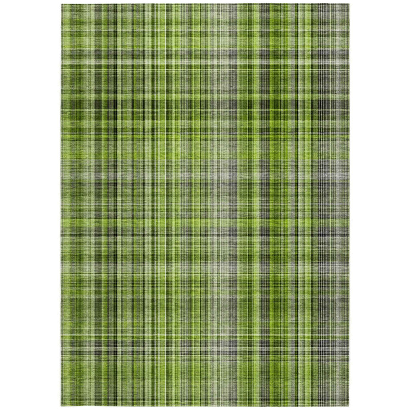 5' X 8' Green Plaid Washable Non Skid Indoor Outdoor Area Rug