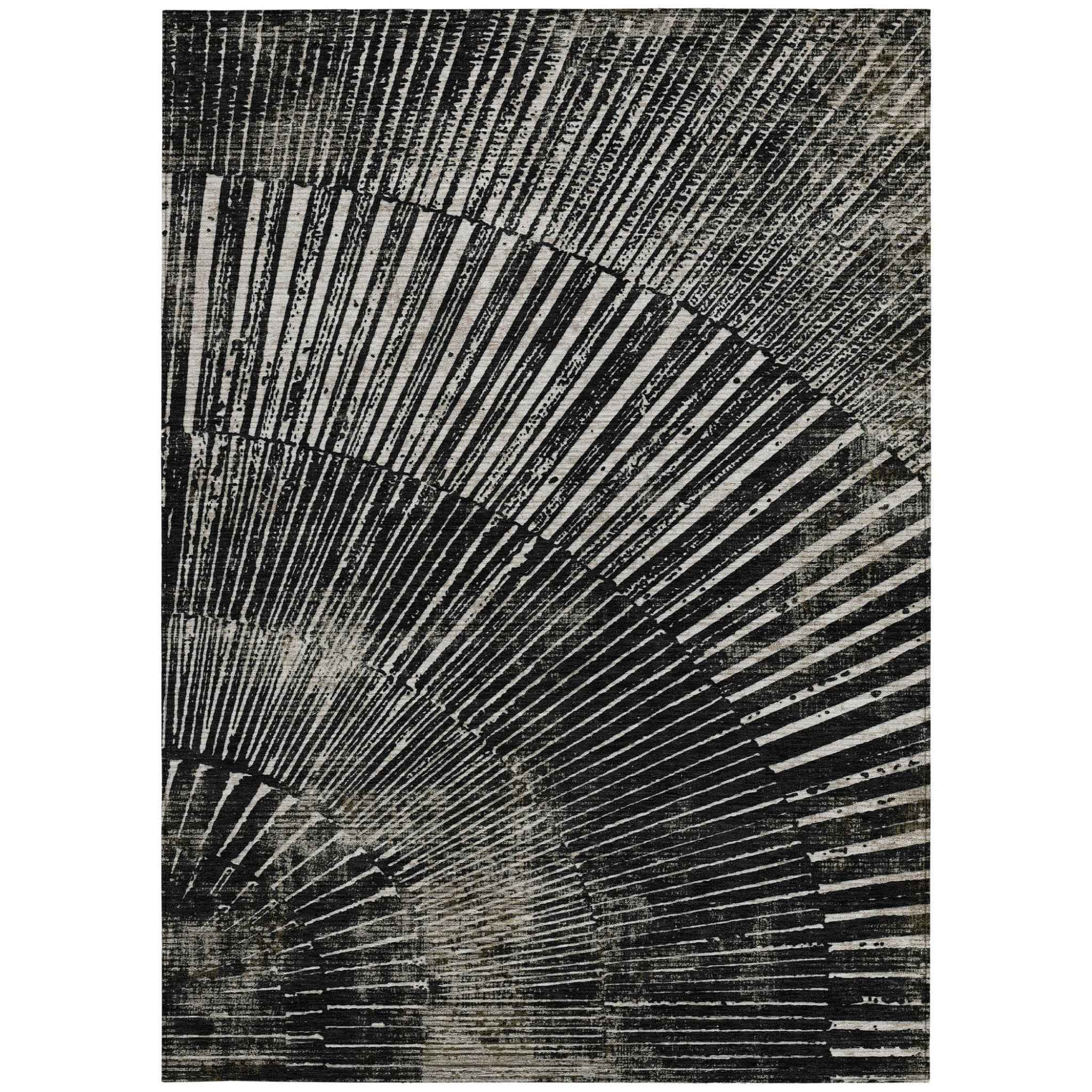 8' X 10' Black and Ivory Abstract Washable Non Skid Indoor Outdoor Area Rug