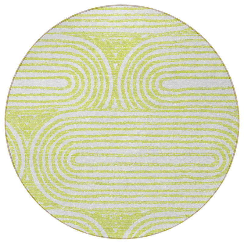 8' Round Green and White Round Abstract Washable Non Skid Indoor Outdoor Area Rug