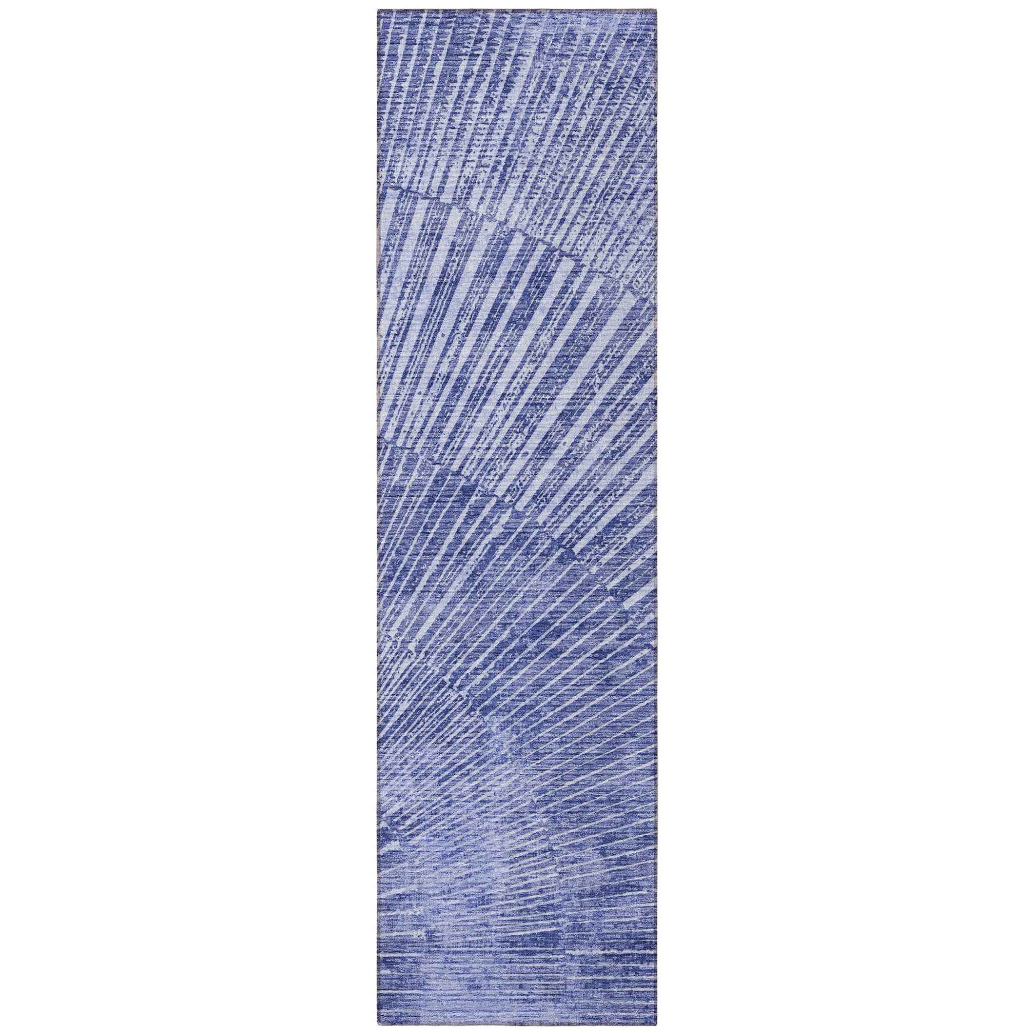 8' Runner Navy Blue Abstract Washable Non Skid Indoor Outdoor Runner Rug