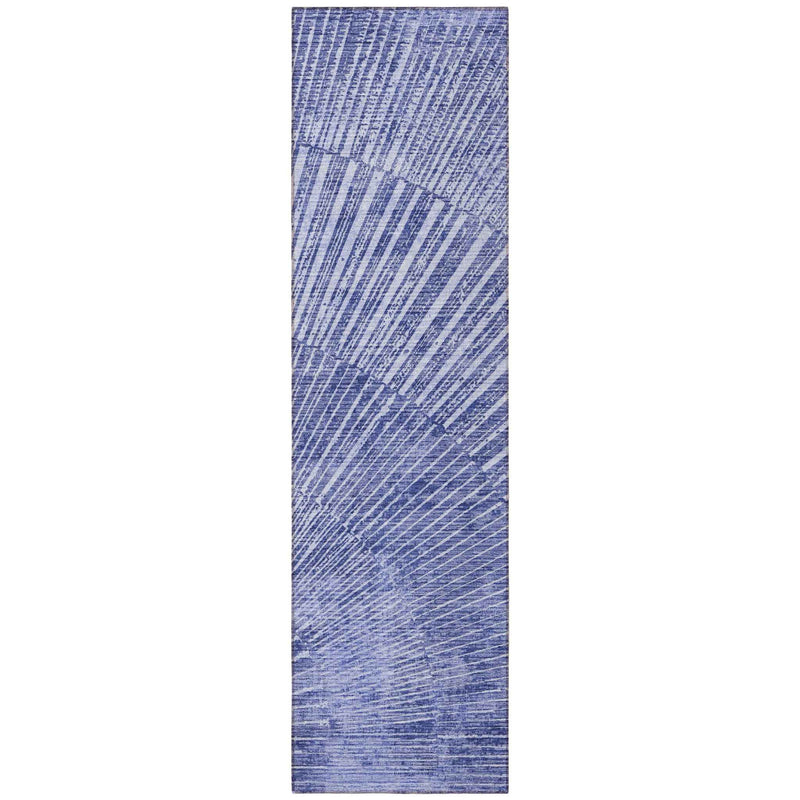 8' Runner Navy Blue Abstract Washable Non Skid Indoor Outdoor Runner Rug