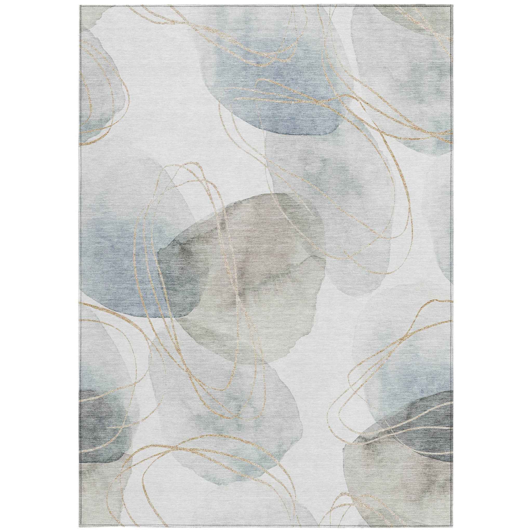 9' X 12' Ivory Blue and Gray Abstract Washable Non Skid Indoor Outdoor Area Rug