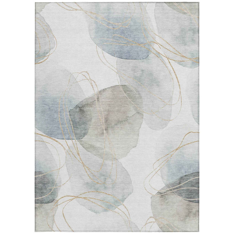 9' X 12' Ivory Blue and Gray Abstract Washable Non Skid Indoor Outdoor Area Rug