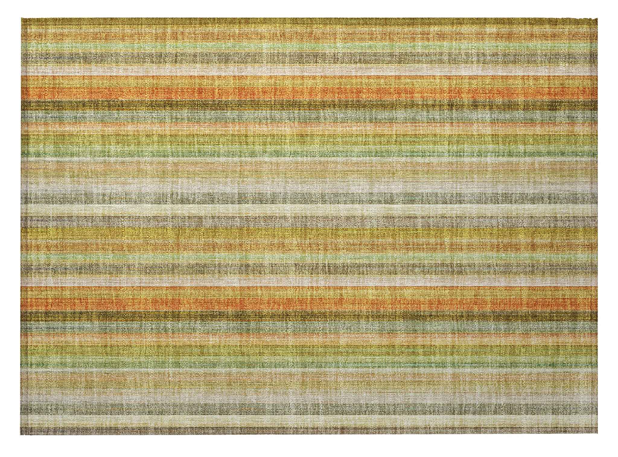 2' X 3' Tan Orange and Green Striped Washable Non Skid Indoor Outdoor Area Rug