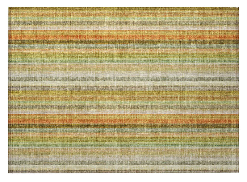 2' X 3' Tan Orange and Green Striped Washable Non Skid Indoor Outdoor Area Rug