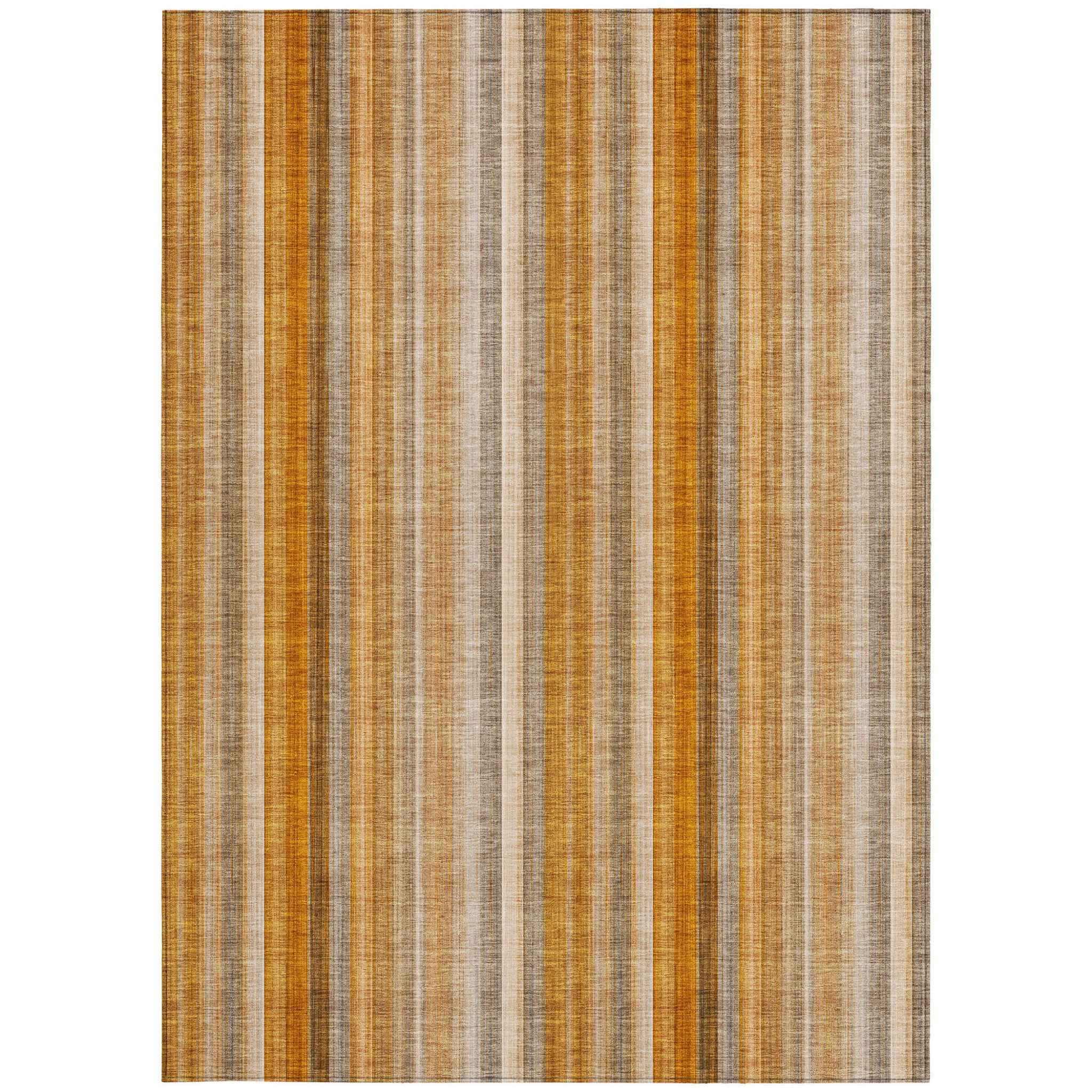 3' X 5' Orange Ivory and Gray Striped Washable Non Skid Indoor Outdoor Area Rug