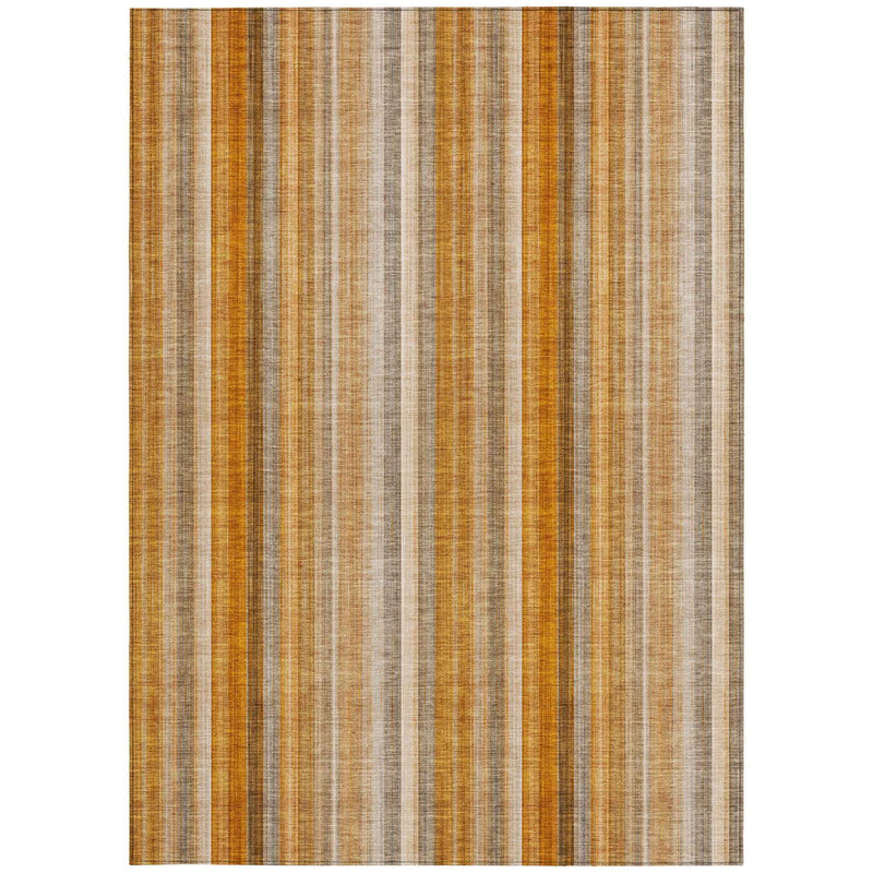 3' X 5' Orange Ivory and Gray Striped Washable Non Skid Indoor Outdoor Area Rug