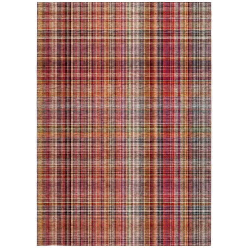 8' X 10' Red Plaid Washable Non Skid Indoor Outdoor Area Rug