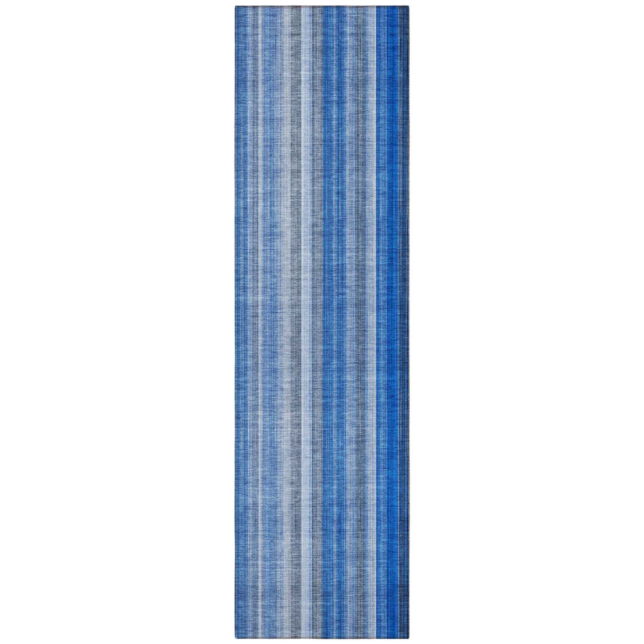 8' Runner Blue Striped Washable Non Skid Indoor Outdoor Runner Rug