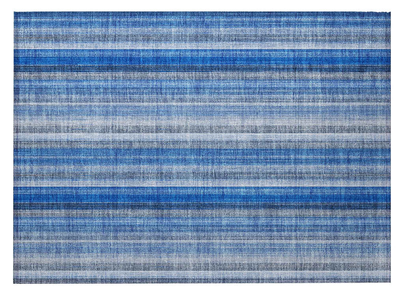 2' X 3' Blue Striped Washable Non Skid Indoor Outdoor Area Rug
